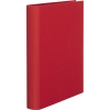 Rotes Ringbuch mit rundem Rücken und Rippen-Prägung, von der Vorderansicht gezeigt.