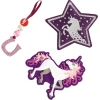 Drei Magic Mags in Form eines Einhorns, eines Sterns und eines Buchstabens C in lila und rosa.