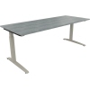 Schreibtisch all in one 2.000 x 650-850 x 800 mm (B x H x T) Flachkufe Quadratrohr beton hell
