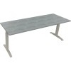 Schreibtisch all in one 2.000 x 650-850 x 700 mm (B x H x T) Flachkufe Quadratrohr beton hell