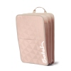 Rosa Heftbox mit geometrischem Muster, Tragegriff und separatem Frontfach.