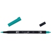 Aquarellierbarer Pinselstift mit zwei Spitzen in der Farbe sea blue, Kappe teilweise abgezogen.