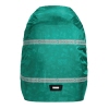 Regenschutz in frischem Mintgrün für einen Schulrucksack mit reflektierendem Druck.
