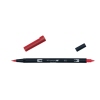 Aquarellierbarer Pinselstift mit zwei Spitzen in rot, Kappe entfernt.