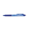 Blauer Tintenroller mit Klickmechanismus und radierfähiger Tinte.