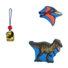 Zwei wechselbare Anhänger mit Dinosaurier-Motiven zur Befestigung an Schulranzen oder Rucksack.