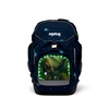 Zippie LED Dinosaurier am Frontfach eines ergobag Ranzens mit leuchtenden LEDs.