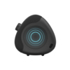 Dreieckiger Bluetooth-Lautsprecher in schwarzer Farbe mit leuchtendem Lautstärkering.