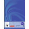 Liniertes Schulheft im Format DIN A4 mit blauem Cover und Rand, 16 Blätter.
