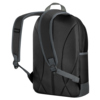 Schwarzer Rucksack mit gepolsterten, verstellbaren Schulterriemen und seitlicher Tasche.
