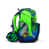 Seitenansicht eines ergobag Schulranzen cubo NEO in buntem Design mit grünen und blauen Elementen.