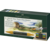 Fünf Faber-Castell Aquarellmarker in Verpackung mit Landschaftsmotiv und Pinsel.