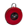 Runder, roter Sitzhocker SITTOGO® NXT mit Tragegriff in komprimierter Form.