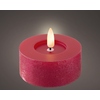 Rotes LED-Teelicht mit Flackereffekt, runde Form und integrierter Flamme.