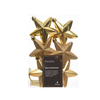 Goldene Christbaumsterne aus verschiedenen Materialien in einer transparenten Verpackung.
