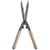 Heckenschere mit Holzgriffen und Wellenschliffklingen in neutraler Produktansicht.