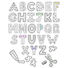 Ausmalbilder mit Buchstaben und Bastelmotiven in schwarz-weiß für Kinder.