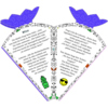 Ein aufgeschlagenes Mal- und Eintragbuch im Schultütenformat mit bunten Illustrationen und Texten.