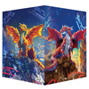 Zeichenmappe mit Illustrationen von Drachen, buntem Druck und Gummizugverschluss.