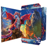 Zeichenmappe mit farbigem Drache und geometrischen Mustern, geöffnet und von vorne sichtbar.