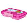 Rosa Lunchbox mit zwei Fächern und leichtem Verschluss, ideal zur Lebensmittelaufbewahrung.