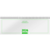 Querkalender für das Jahr 2026 mit Spiralbindung und grünem Schriftzug.