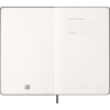 Offene Seitenansicht eines schwarzen Moleskine Buchkalenders im DIN A5 Format.