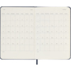 Offene Doppelseite eines Moleskine Buchkalenders für Juli und August 2026 mit leeren Feldern.