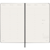Offene Doppelseite eines Moleskine Buchkalenders mit Wochenansicht und Platz für Notizen.