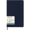 Dunkelblaues Hardcover-Buchkalender im DIN A5-Format mit einem abnehmbaren Etikett.