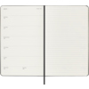 Offene Seite eines Moleskine Buchkalenders mit Wochenterminen und linierten Notizseiten.