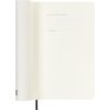 Offene Seite eines schwarzen Moleskine Buchkalenders mit Platz für persönliche Informationen.