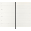 Wochenkalender im Softcover, aufgeschlagen mit einer linken und einer rechten Seite für Notizen.