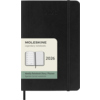 Schwarzer Softcover Buchkalender DIN A6 2026 mit Wochenterminen und linierter Notizseite.