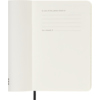 Offene Innenseite eines schwarzen Moleskine Buchkalenders mit Rückgabeinformationen.