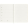 Zwei Seiten eines Moleskine Buchkalenders mit Wochenterminen und linierter Notizseite.